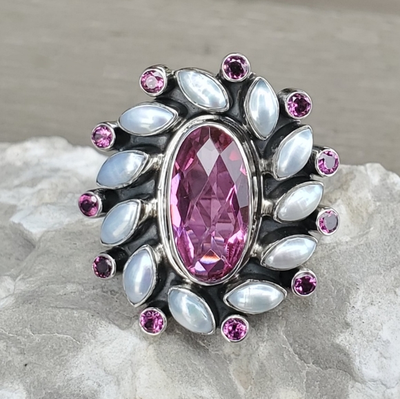 New NB Nicky Butler 925 Sterling Silver Pink Quartz Garnet Pearl Size 6 Ring - Picture 4 of 12